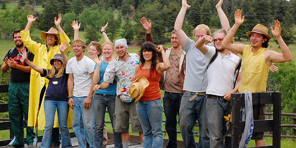 Team spirit on the welcome wagon at the Colorado Mountain Ranch